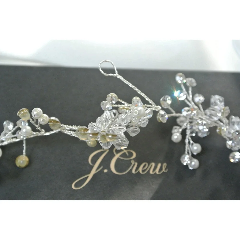 J.Crew Crystal and Pearl Floral Vine Bridal Headpiece Silver Tone OS